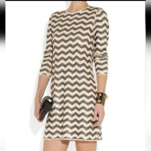 J Crew Full Sequin Chevron 3/4 Sleeve Mini Dress Size M - Picture 1 of 8